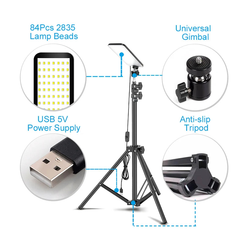 Portable LED Camping Light – Adjustable Tripod for Selfies & Outdoor Lighting