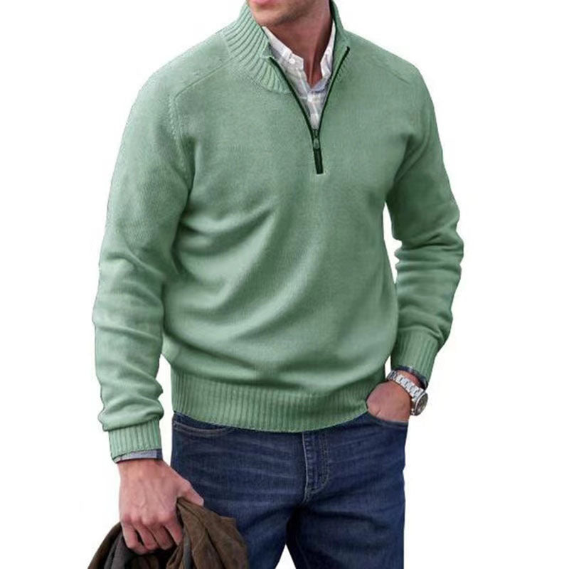 Men’s Thermal Zipper Sweater – Stand Collar Wool Knit Pullover