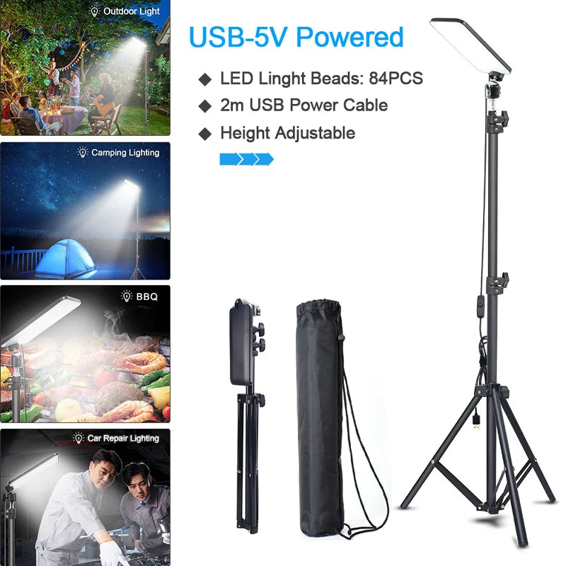 Portable LED Camping Light – Adjustable Tripod for Selfies & Outdoor Lighting