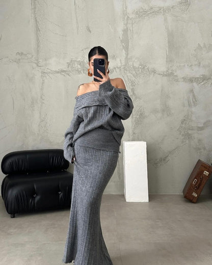 Elegant Winter spring and fall Knitted Two-Piece Set