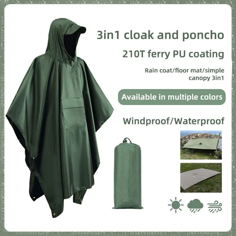 3 In 1 Outdoor  Hooded Sleeve Waterproof Rain Poncho