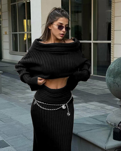 Elegant Winter spring and fall Knitted Two-Piece Set