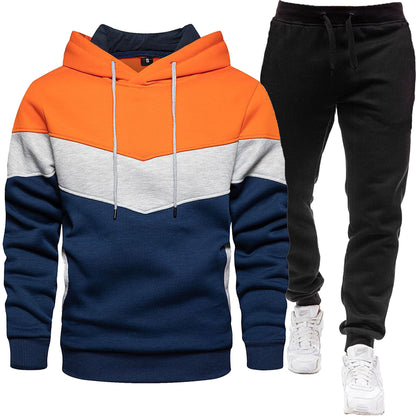 Men's three color hoodie sports suit.