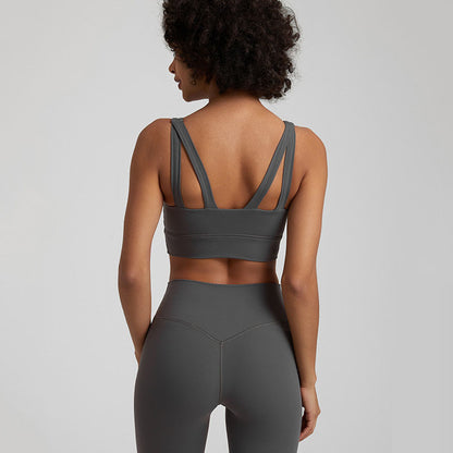 Women's Nude Cross-Back Sports Br. Breathable Yoga & Fitness Top