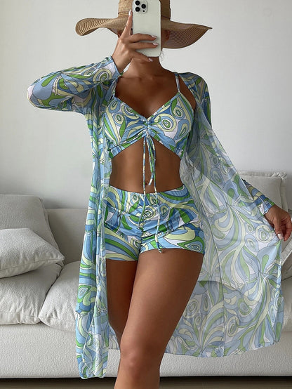 Women's High-Waisted Split Three-Piece Swimwear Set