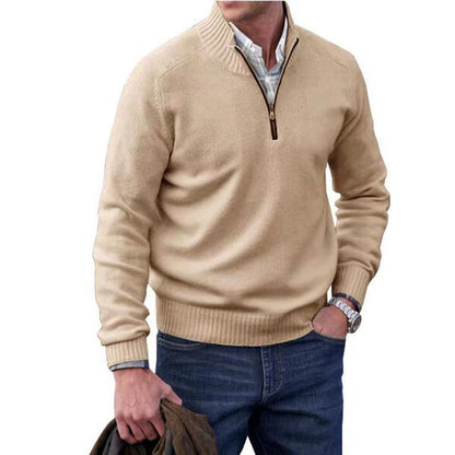 Men’s Thermal Zipper Sweater – Stand Collar Wool Knit Pullover