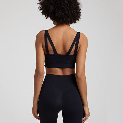 Women's Nude Cross-Back Sports Br. Breathable Yoga & Fitness Top