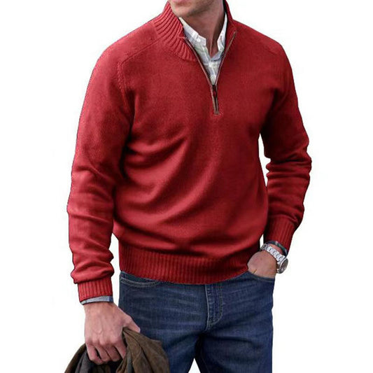 Men’s Thermal Zipper Sweater – Stand Collar Wool Knit Pullover