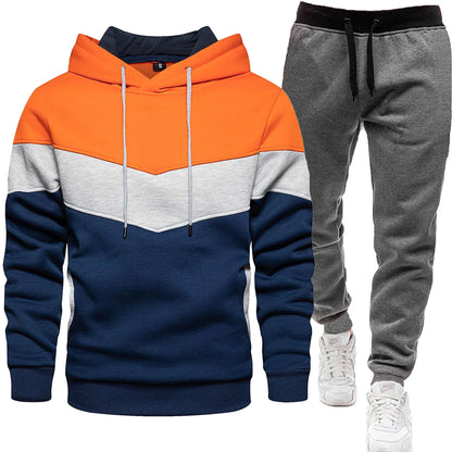 Men's three color hoodie sports suit.