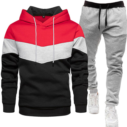 Men's three color hoodie sports suit.