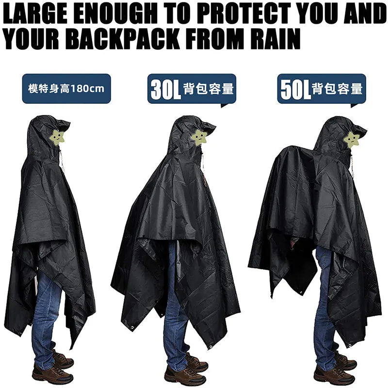 3 In 1 Outdoor  Hooded Sleeve Waterproof Rain Poncho